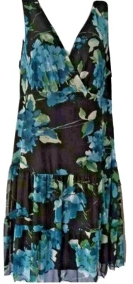 Vestido Connected Apparel 8 Nuevo Negro y Azul Floral Elastizado Tejido Malla Forrado Nuevo con Etiquetas Foto 1 de 4