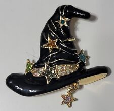 Victorian Trading Cloisonné Black Witch Sorting Hat Rhinestone Pin Brooch 30K