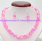 Natural 8/10/12mm Pink Moonstone Gemstone Round Beads Necklace Earring Set