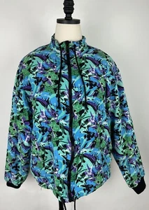 Chaqueta acolchada vintage años 90 MUJER L colorida impresión artística vaporwave cremallera completa cuadrada - Imagen 1 de 15