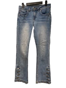 Red Button Jeans Womens Small Snap Button Leg Denim Y2K Western Boho Punk Norm - Picture 1 of 8