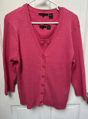 Jeanne Pierre Nuevo con Etiquetas Conjunto Suéter Tejido con Cable Rosa Doble Clásico 2 Piezas, XL Foto 1 de 4