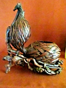 Antique Japanese Ikebana Woven Bamboo Double Gourd Basket Hanakago Root Wood - Picture 1 of 4