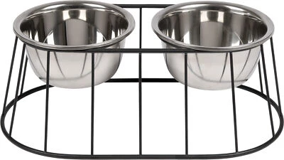 Hundenapf erhöht doppel Edelstahl, Futternapf große Hunde Napf Fressnapf 2er Set - Bild 1 von 4