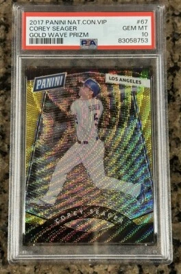 2017 帕尼尼全国大会 #67 VIP Prizm 金浪 Corey Seager #/15 PSA 10 — 第 1/2 张图片
