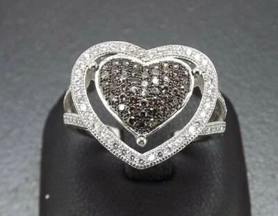 Anillo de plata de ley 925 fino circonita cúbica circonita cúbica forma de corazón pavé' NUEVO Foto 1 de 4