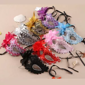 Glitter Masquerade Feather Venetian Mask Fancy Dress Party Theme Ball Eye MaskP - Picture 1 of 24