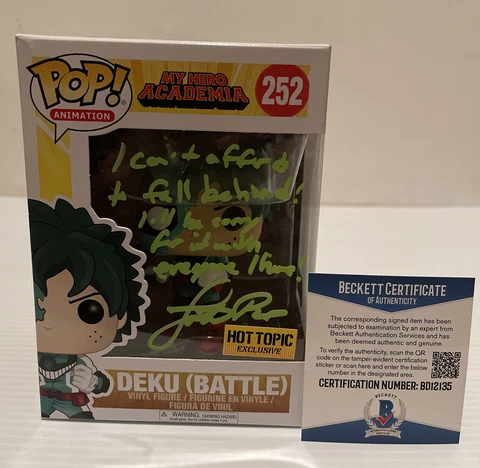 Justin Briner Signed DEKU Battle Exclusive MY HERO ACADEMIA Funko Pop BECKETT 37 Cover
