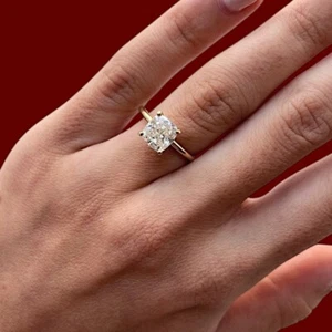 1.50 Ct Lab Grown Cushion Cut Diamond Womens Wedding Ring 14k Yellow Gold IGI - Picture 1 of 12