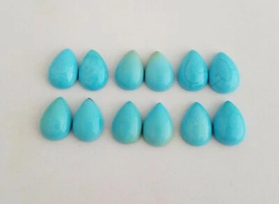 2 pcs Pear Shaped 100% Natural Sleeping Beauty Turquoise Cabochons 9x13mm - Image 1 of 4