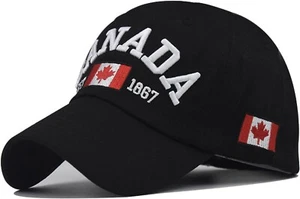 CANADA Black Baseball Cap, ADJUSTABLE Buckle Hat For Men, Women, Canadian,COTTON - Picture 1 of 8