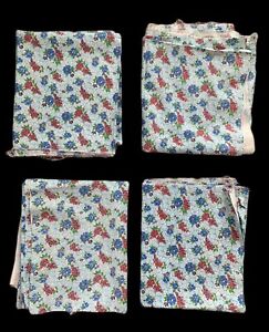 Lot Of 4 Vintage Cut Feedsack Bags Fabric Material Blue Red Flowers