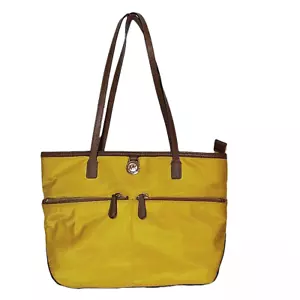 Michael Kors Kempton Yellow Leather Trim Multiple Compartment Zip Closure Tote L - Picture 1 of 13