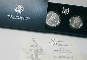 1995 Bürgerkrieg Schlachtfeld Silber Stempelglanz zwei Münzen 1 $ + Half Dollar Box COA - Bild 1 von 5