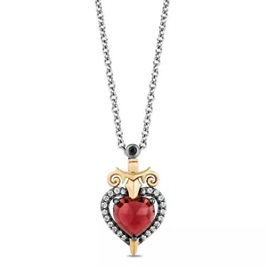 Collana Ciondolo Regina Cattiva 1/2CtDiamante & Granato Rosso Granato Prezioso Gioielli In Argento 925 - Foto 1 di 6