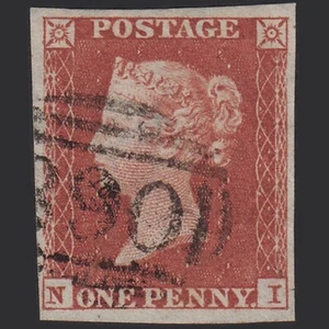 U34_20 GB QV 1841 1d RED-BROWN PLATE 163 SG8-B1(1) BLUE HEAD NI VFU 4 MARGINS - Picture 1 of 2