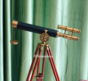 Brass Floor Standing Telescope Antique Style Working Telescope with Wooden Tripo - Picture 1 of 5