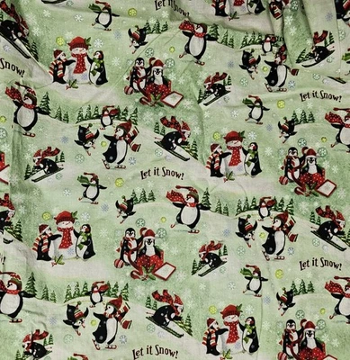 Fabric Christmas Penguins Let It Snow Pre-Shrunk Springs Creative 1 3/4 Yards - Image 1 of 4