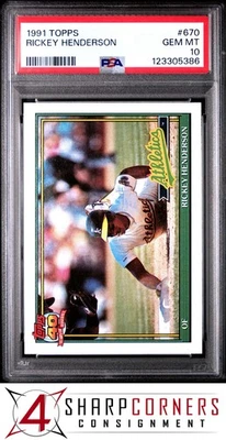 1991 Topps #670 Rickey Henderson Athletics Hof PSA 10 - Imagem 1 de 3