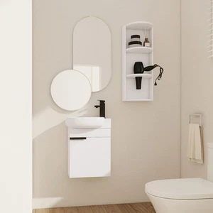 Lavabo lavabo in ceramica lavabo bagno indipendente compensato 16" + ripiano portaoggetti bianco - Foto 1 di 24