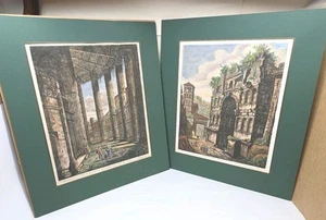 Luigi Rossini Paar farbige Radierungen Interno del Pronao Veduta de Franco - Bild 1 von 22