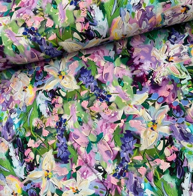 Baumwollstoff Meterware Stoff 50 cm Blumenmuster Bunt Malerei Patchwork - Bild 1 von 4