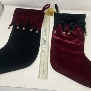 Paar Vintage Samt Weihnachtsstrümpfe mit Glocken Nachlass Verkauf Fund! - Bild 1 von 7