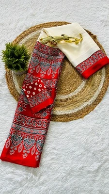 BLUSA SARI DE SEDA ELEGANTE ESTAMPADA ORIGINAL INCLUIDA LOOK ÉTNICO INFORMAL Foto 1 de 4