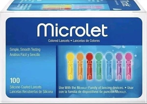100 Microlet Coloured Lancets Diabetes Test Silicone Coated Colour Coded Lancet - Picture 1 of 1