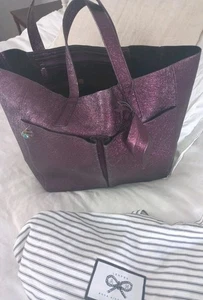 Anya Hindmarch Glitter Leather Huge Tote Bag Big Charm DeepPlum Preloved excell - Picture 1 of 12