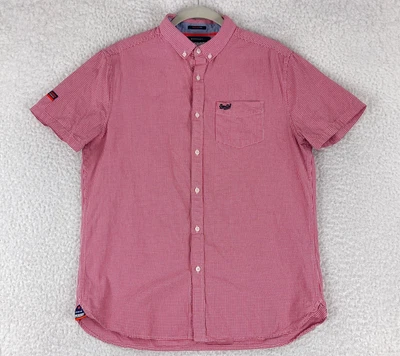 Superdry Premium Red Houndstooth Regular Fit Shirt Mens Button-Up Casual Size L - Image 1 of 4