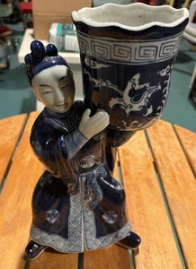 12.6''Old Qing Dynasty Blue White Porcelain Man People Person Wine Cup Statue - Picture 1 of 3