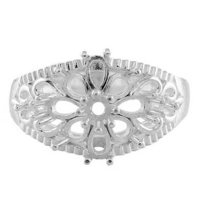 Semi Mount Ring Pear 3X5MM Engagement Ring 925 Sterling Silver Cluster Ring - Image 1 of 4