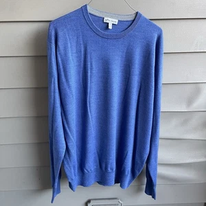 Peter Millar Sweater Mens Large Merino Wool Silk Blue Crew Pullover Preppy Golf - Picture 1 of 9