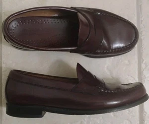 G H BASS Weejuns Men's Burgundy Leather "Logan" Penny Loafers Shoes Size: 8EEE - Picture 1 of 11