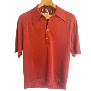Donegal Coleseta Knit Polo Mens L VTG Shirt Burnt Orange 4 Button Short Sleeve - Picture 1 of 9