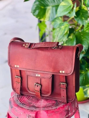 Bolso Mensajero de Cuero Higiénico para Hombres Dos Bolsillos Frontales Oficina Universidad Bolso para Laptop Foto 1 de 4