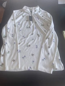 Karen Scott Cream Off White Floral Quarter Zip Pullover New Medium - Picture 1 of 5