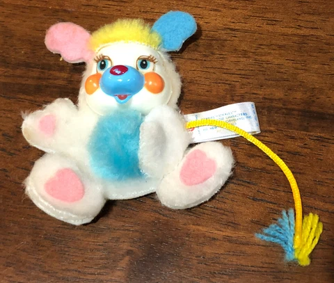 Vintage Mattel POPPLES 1986 Puffball White Blue Nose Yellow Plush Mini Toy Ornam Cover