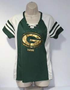 NFL Green Bay Packers Majestic Fan Fashion Women's Medium Bling Green Jersey - Picture 1 of 3
