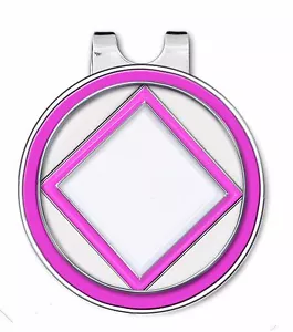 Marcador de pelota de golf NA con clip magnético de sombrero rosa/blanco y plata programa de recuperación - Imagen 1 de 3