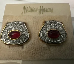 Vintage LANVIN GERMANY Gold Plated With Crystal Clip On Earrings Original Card - Picture 1 of 6