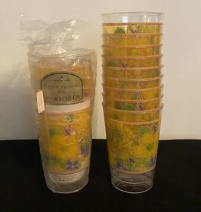 Vintage Hallmark Yellow Floral Plastic Tumbler Cups Plan A Party Set Of 16 NOS - Picture 1 of 11
