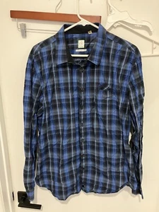 Calvin Klein CK One Men's Slim Fit Button Down Shirt, Blue/Black, XL - Picture 1 of 2