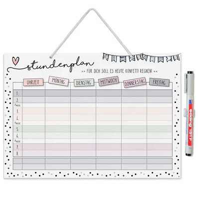 YOUNIKAT Konfetti Stundenplan zum Aufhängen in DIN A4 abwischbar bunt mit Stift I dv_972