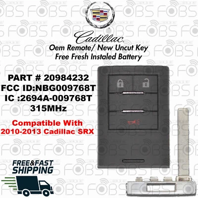 Transmisor 100 % OEM 2010-2013 Cadillac Srx sin llave 20984232 nueva llave sin cortar Foto 1 de 4