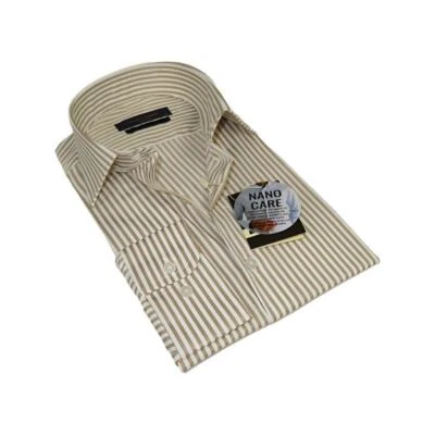 Men's Shirt ENZO PARK Turkey Soft Cotton Wrinkle Resistant Enzo7 Tan Stripe - Image 1 of 4