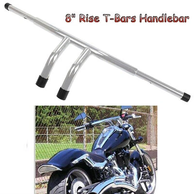 1-1/4" Fat T-Bar Handlebars 8" Rise Drag Bars For Harley Dyna Softail FXST FXD Foto 1 de 4