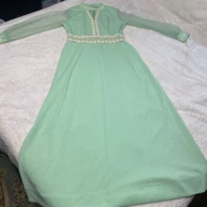 VTG MOD Hippie Renaissance Mint Green XS/S Wedding Flower Child Bohemian Tea - Picture 1 of 18