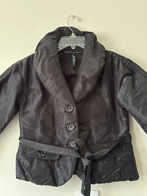 Chaqueta Robert Rodriguez Recortada Acanalada con Cinturón Negra Talla 2 Cuello Grande Foto 1 de 4